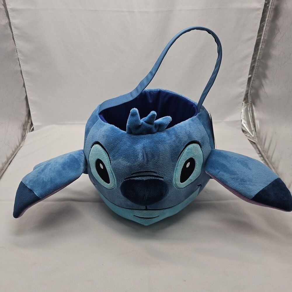 Disney Lilo & Stitch Blue Face Plush  Tote Basket Easter Halloween  w/Tag